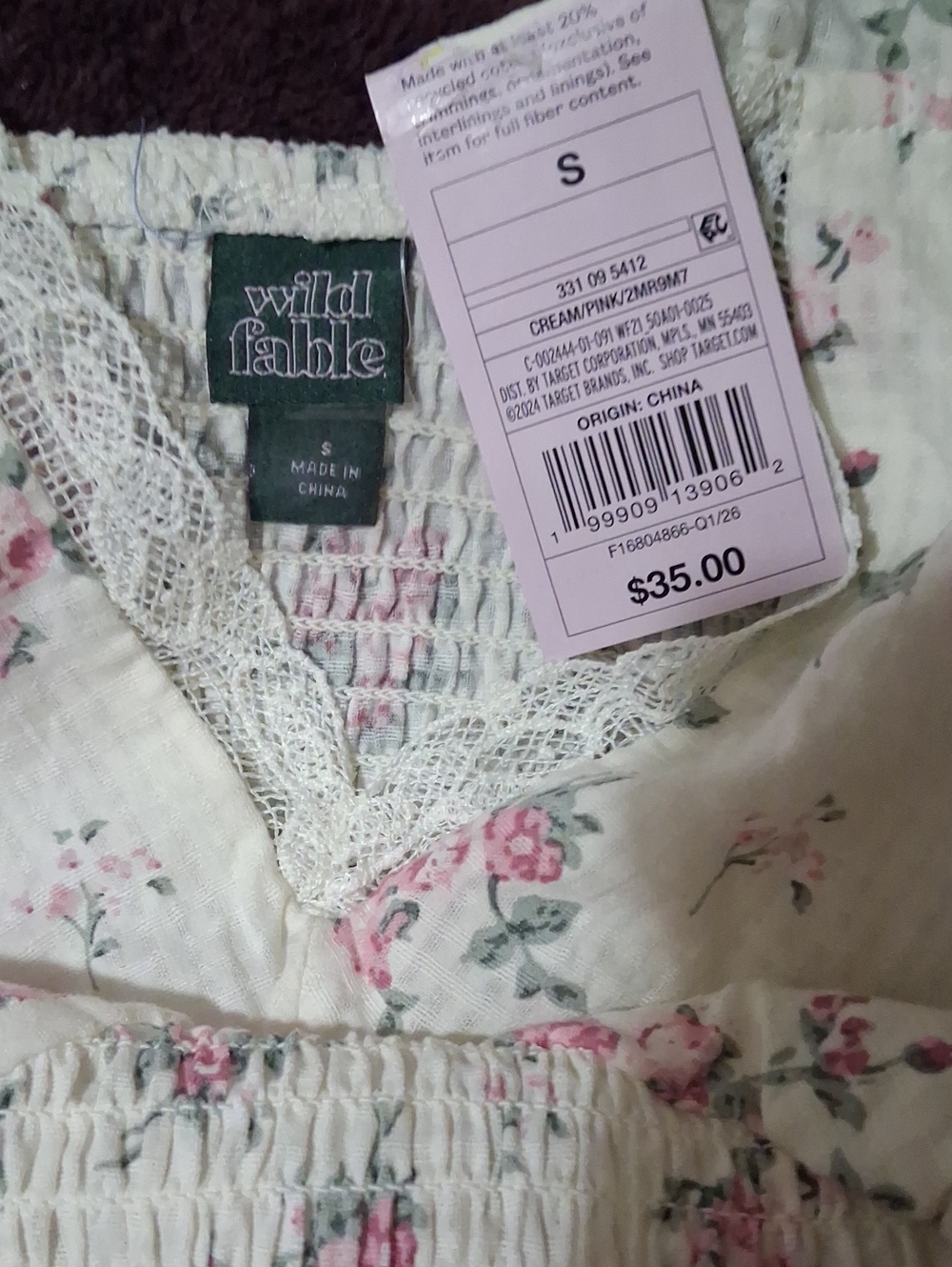 Brand New With Tages wild fable Cream Floral Lace-Detail Dress